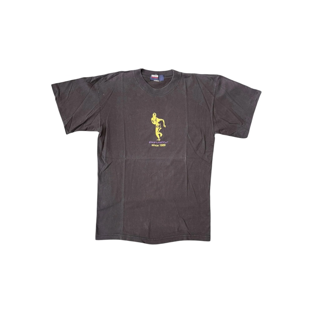Union T-Shirt Mens Large Black Good 90s Running Man Graphic Single Stitch Tee